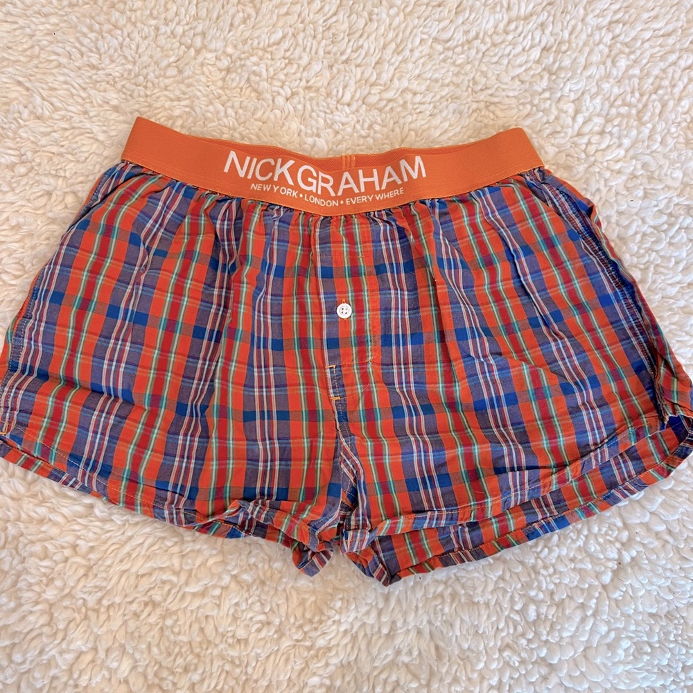 NICK GRAHAM men’s boxer shorts, orange plaid - size Small